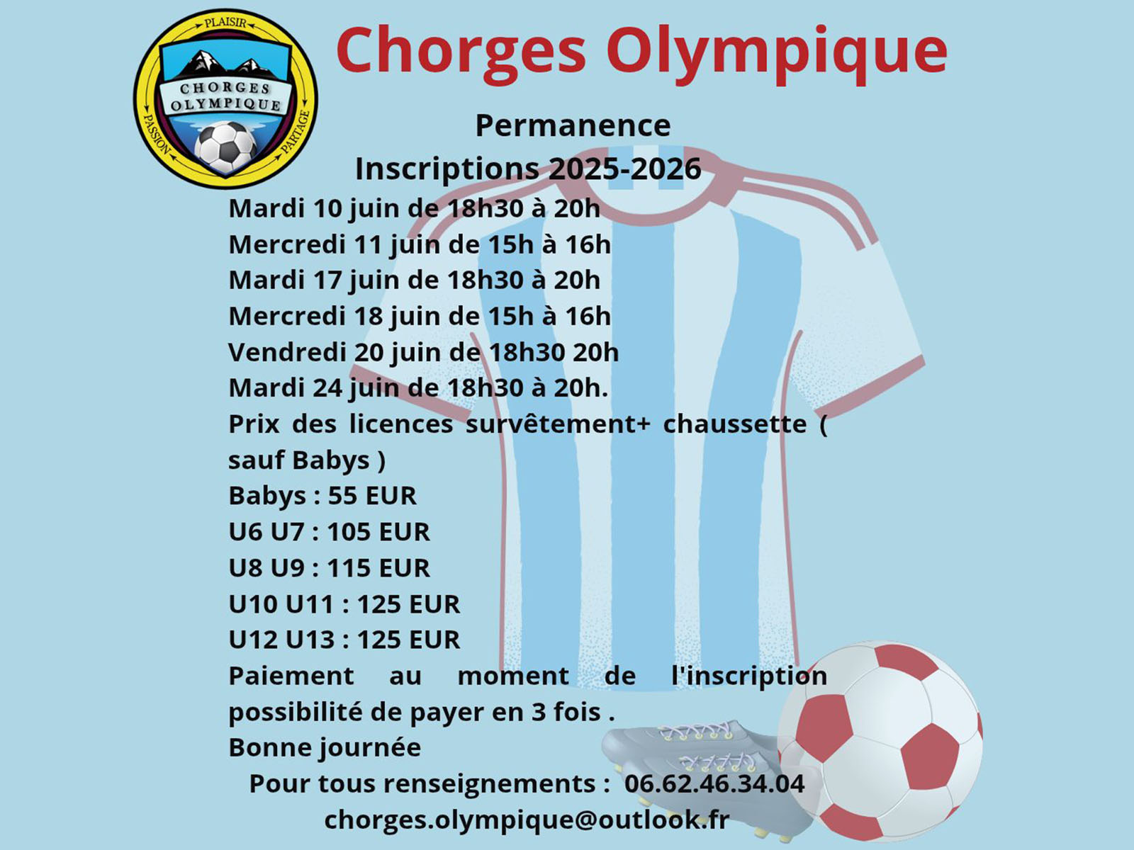 Inscriptions saison 2025 - 2026